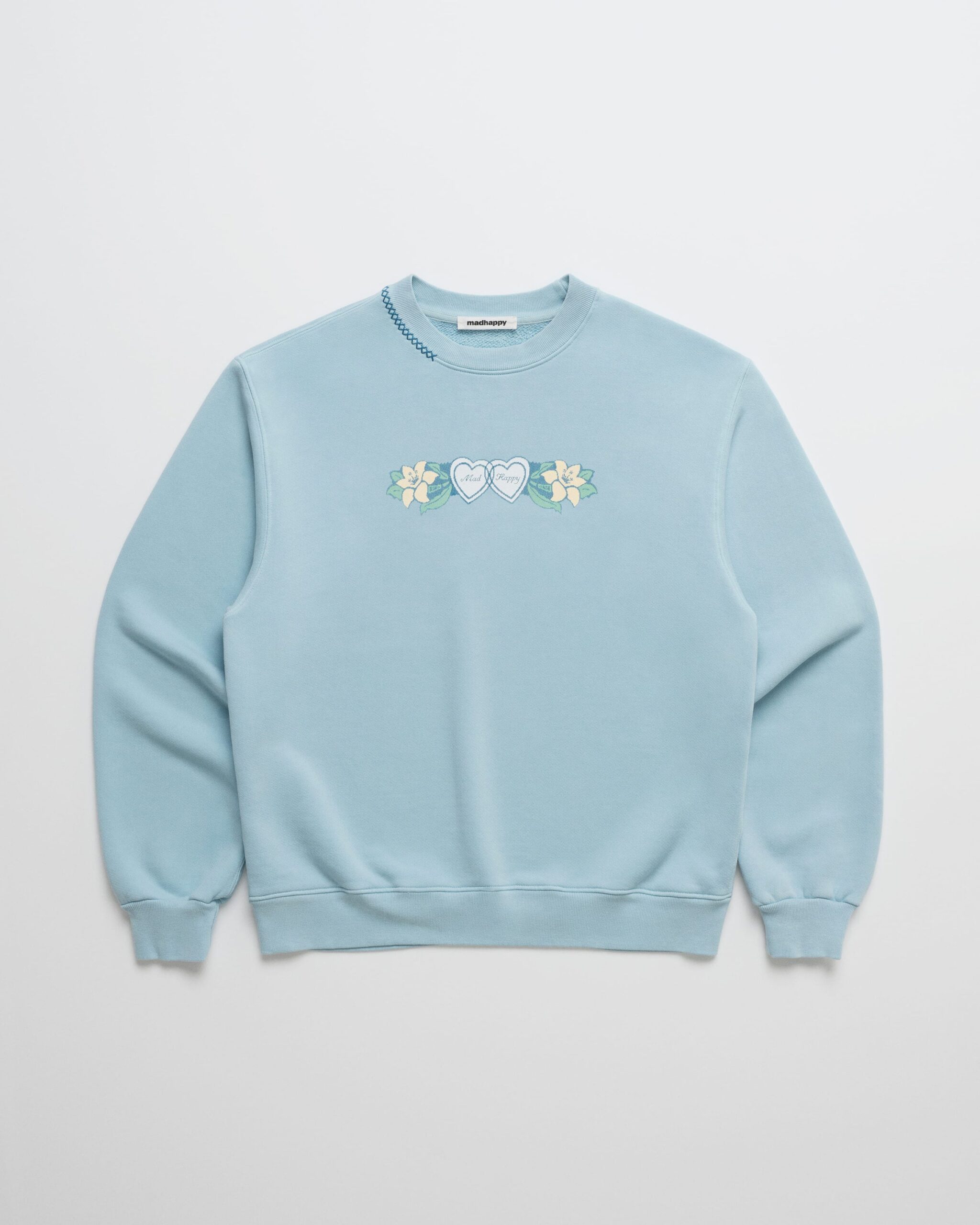 Madhappy-Pointelle-Fleece-Crewneck-Flat-Sky-Blue-01 Hearts & Lilies Fleece Crewneck