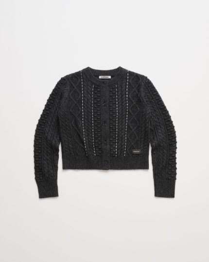 Cable Knit Cardigan In Charcoal