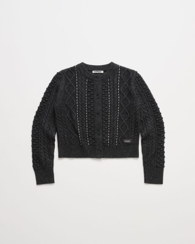 Cable Knit Cardigan In Charcoal