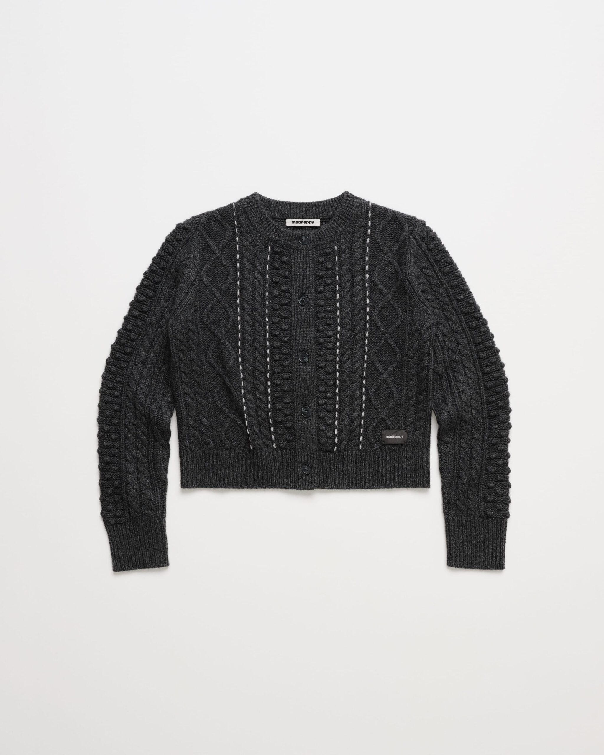 Madhappy-Winter-Classics-Cable-Knit-Cardigan-Flat-Heather-Charcoal-01 Cable Knit Cardigan In Charcoal